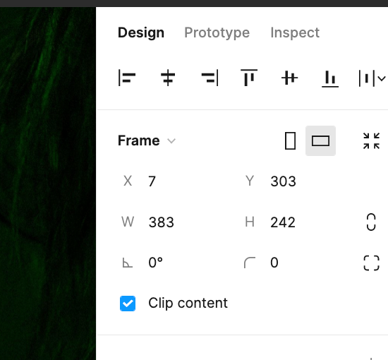 Click on clip content, and switch to the prototype tab.