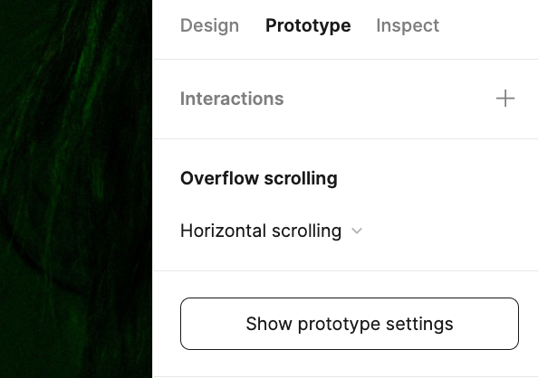 On prototype menu, Horizontal scrolling is selected.