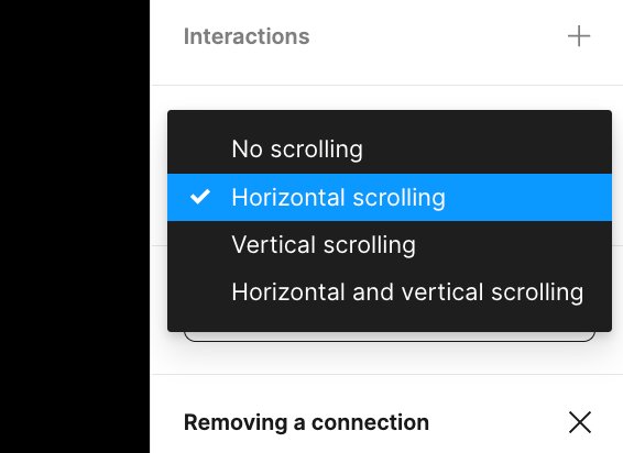 On prototype menu, Horizontal scrolling is selected.