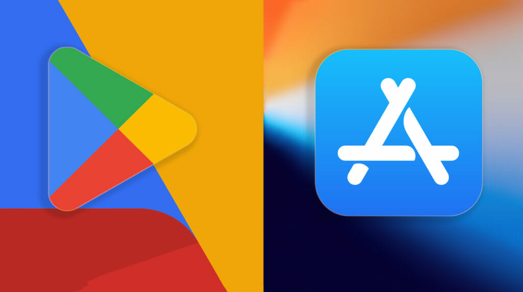 Apple's App Store and Google Play Store logos