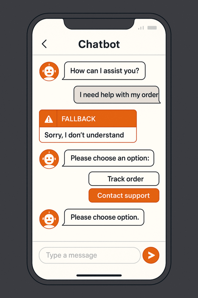 AI chatbot wireframe showing user flow and interface