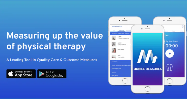 Mobile Measures promotional banner with three phone screens showing progress tracking, test timers, and assessments.
