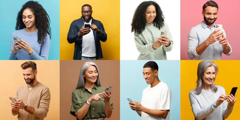 Collage of people of different generations using smartphones