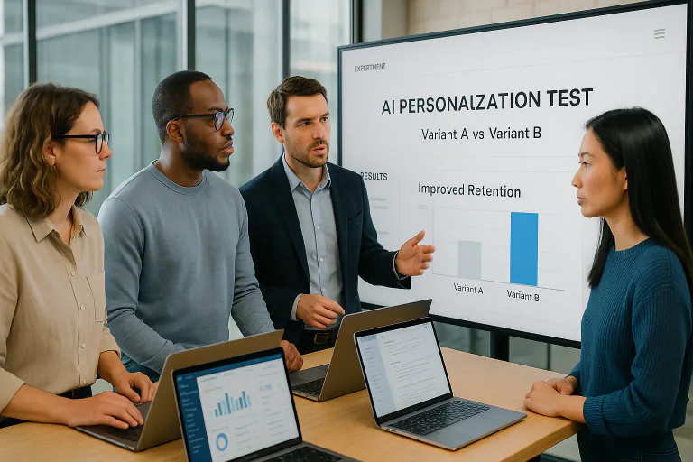Product team reviewing AI personalization experiments