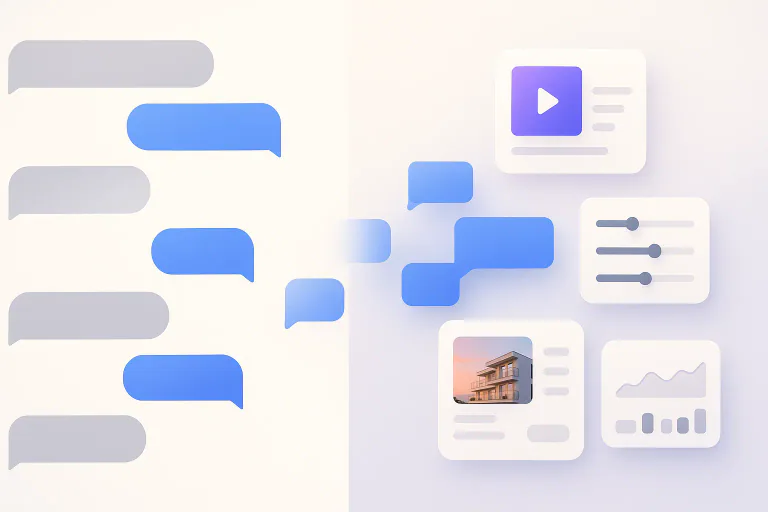 Chat conversation transforming into app UI blocks