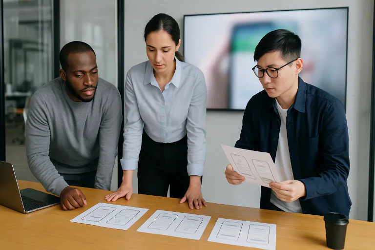 Product team analyzing mobile privacy and consent screens