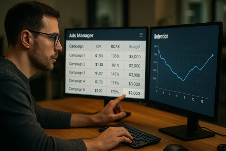 Growth marketer adjusting UA campaign budgets