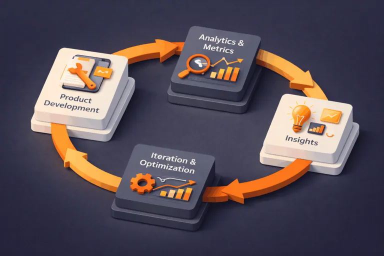 Agile mobile app growth cycle showing product development, analytics, insights, and optimization