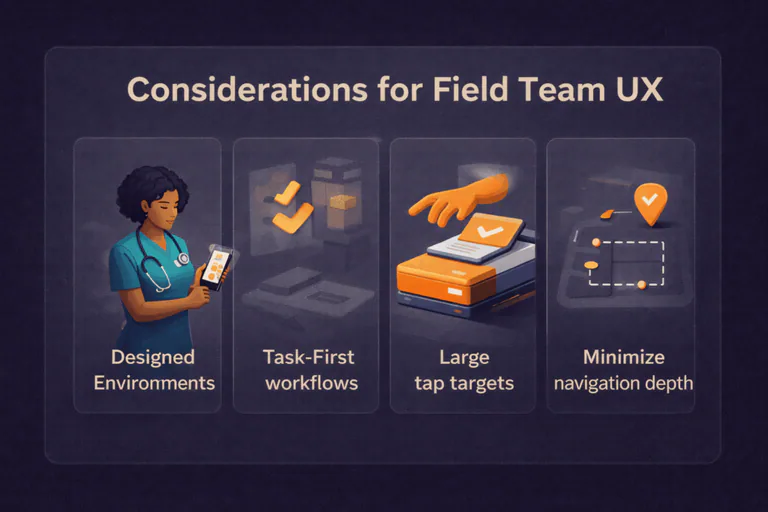 Offline mobile app UX design for field teams with task-first workflows and simplified navigation