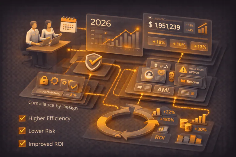 Fintech product team planning secure, compliant app development with ROI metrics for 2026